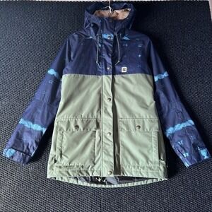 DC Mens Ski Snowboard Jacket Blue Green Size M 10K Waterproof Full Zip Snap Up